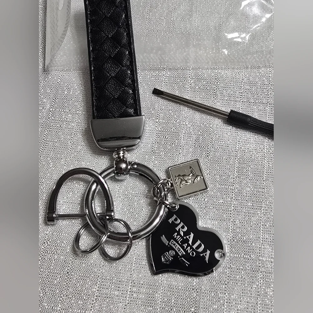 Fashion Inspired Black and Silver Heart Shaped Key Holder Or Bag Charm